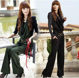 2012 new Autumn Commuter Fashion Cozy women clothes straight  trousers sexy v-neck loose thigh pants jumpsuit Rompers Pants