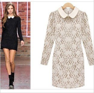 2012 new autumn fashion lapel lace Slim Dress