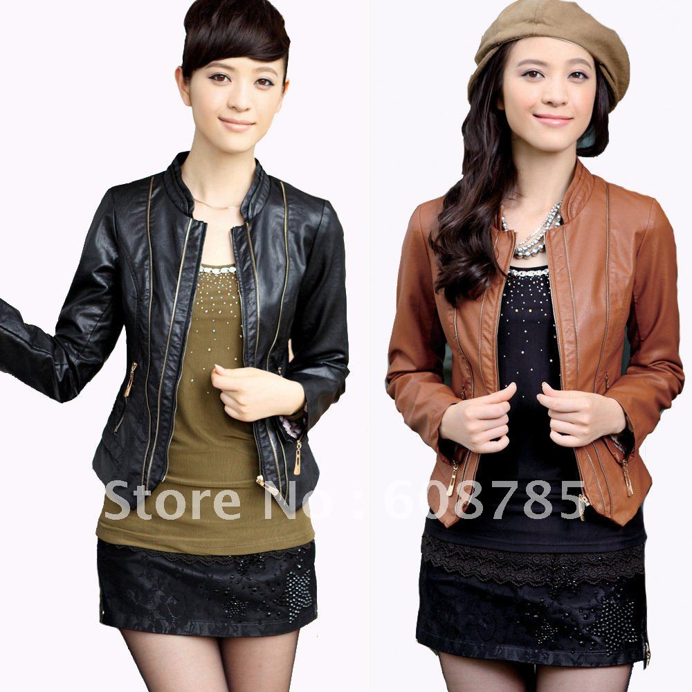 2012 new autumn female motorcycle leather clothes plus size short section leather jacket free shipping B0359