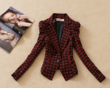 2012 new autumn ladies Jacket Korean bubble sleeve Slim Fit  plaid women Suit