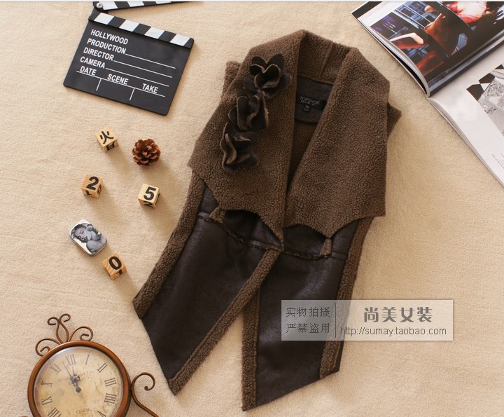 2012 new autumn Ladies Vintage flower lamb Plush in Europe and the United States major suit casual fashion leather vest cj176