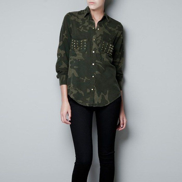 2012 NEW autumn, @ style unique fashion rivet long sleeve ladies camouflage blouse shirt