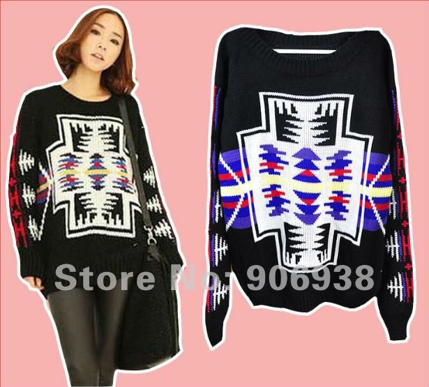 2012 New Autumn Women's Colorful Knitted Pullover Sweater/Lady's Black Coat,Free Shipping