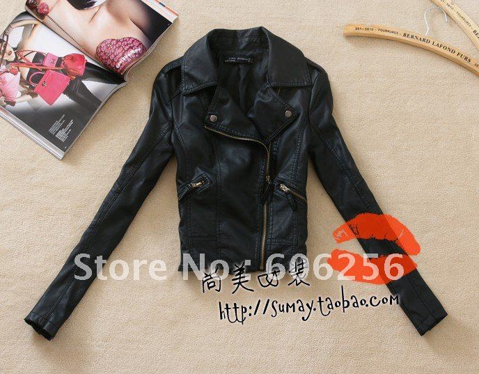 2012 New black women shurg slim short autumn coat ,  fashion coat/Motorcycle leather/jacket