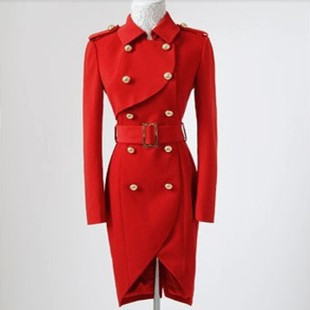 2012 New British style Peacoat Slim Fit Red Womans Trench Coats Winter Warmer Ladies Coats S,M,L,XL