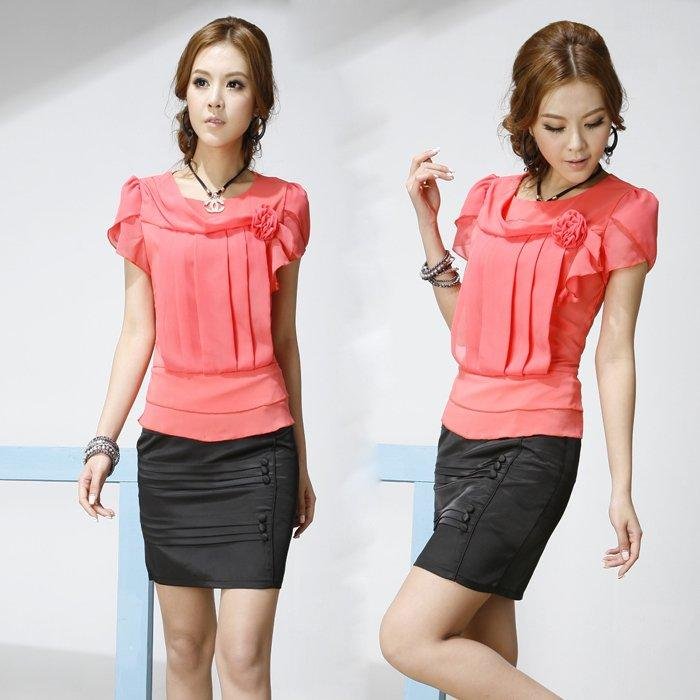 2012 new Career short-sleeved chiffon shirts, skirts, two-piece fitted, white-collar work uniforms 636