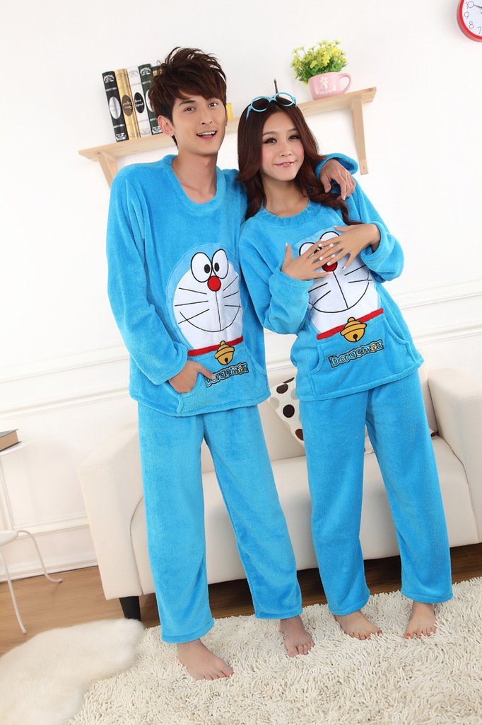 2012 new couple coral velvet pajamas  Cute cartoon jingle cats pajamas Doraemon A Dream couple home service