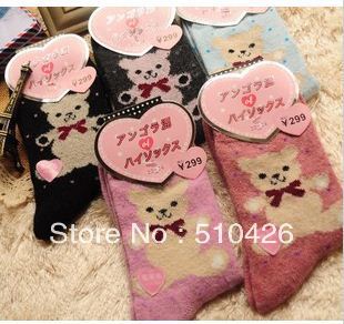 2012 new cute teddy bear sock socks upset warm rabbit wool socks free shipping