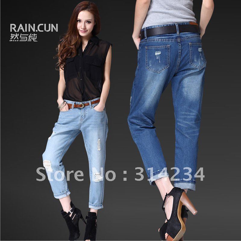 2012 new design woman plus size jeans roll-up hem ankle length trousers mid waist harem pants trousers 25 to 32 free shipping