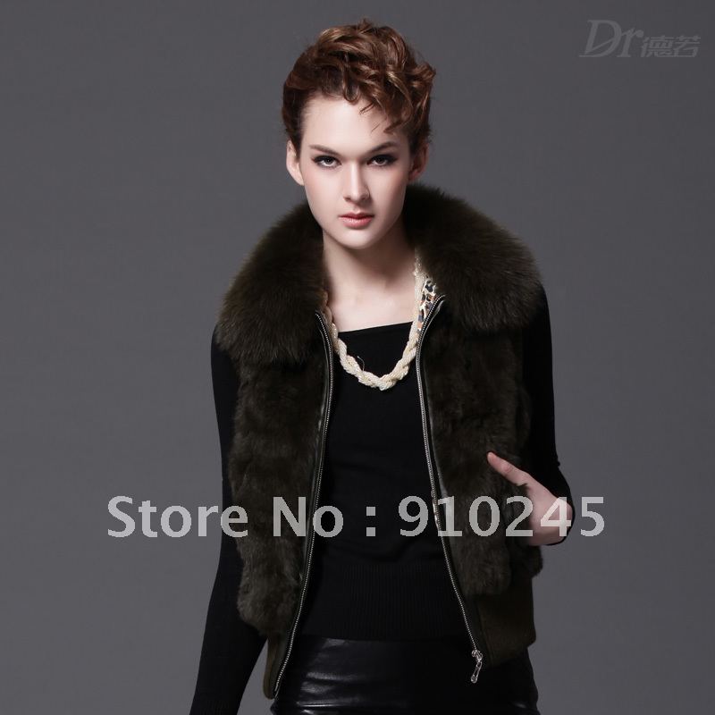 2012 new design women's fox fur collar rabbit fur vest   F014  free shipping