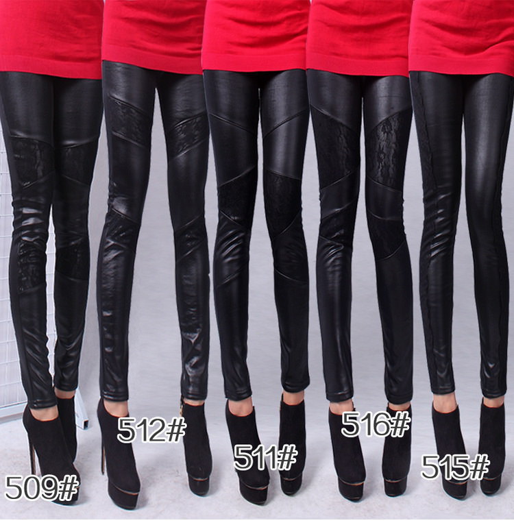 2012 new desing autumn/winter imitation leather lace patchwork thicken inner velvet women thermal leggings/tights/pants/trousers