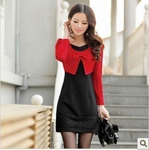 2012 new dress OL professional autumn decoration body show thin false twinset dress/freeshipping