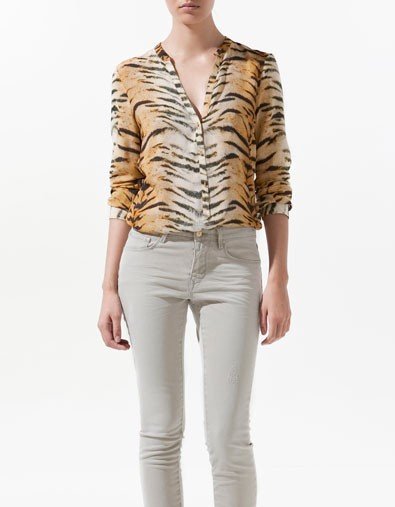 2012 NEW, exclusive EUR style unique tiger stripe long sleeve COTTON women's blouse