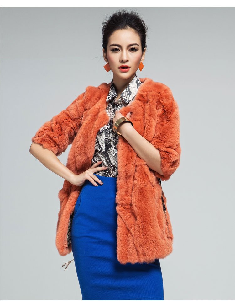 2012 New Factory Sale OEM / Wholesale Young Mid-Sleeve Rex Rabbit Fur Coat