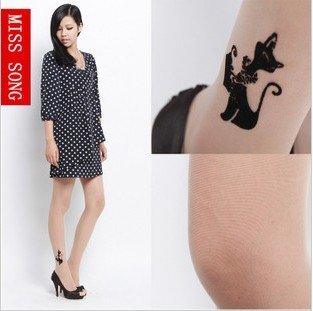 2012 New fashion 3-D Tattoo Stockings /Beige Leggings /Lace Socks /Cute Cats Style /Earrings as Gift!!