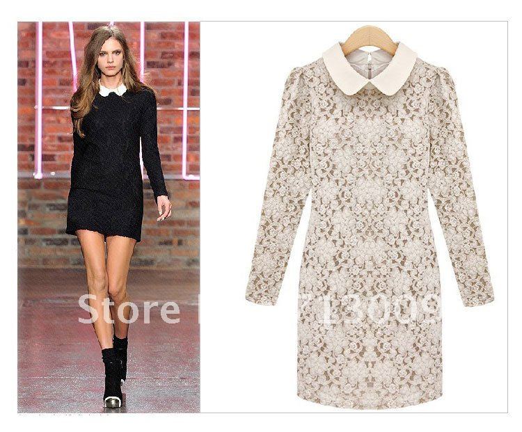 2012 New Fashion Dress Women Long Sleeve Sweet Lace Dress OL Lace Dresses  488 002