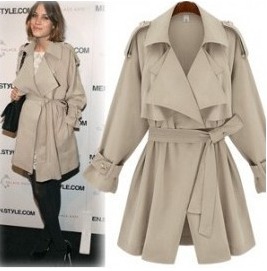 2012 New Fashion Europe style Women's Slim Fit Trench Coat Casual medium long Outwear blue, beige trench dress free shipping