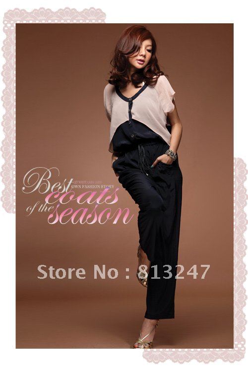 2012 New fashion handsome OL naked color jumpsuit haroun loose sleeveless chiffon Jumpsuit/Rompers