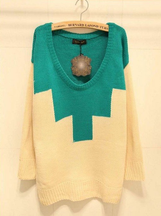 2012 New Fashion High Quality Women's Clothing Hedge Green Splicing Big Sweater