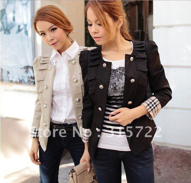 2012  new fashion korean fall women's puff plaid slim OL jacket,fashion lady plus size coat S,M,L,XL S-019