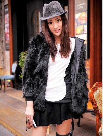 2012 new fashion ladies'  collars Heavy hair fur coat black  Faux Fur jacket,free shipping C0059