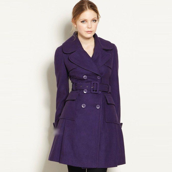 2012 New fashion Quality womens' woolen Vintage Double Breasted turn down collar Long Trench with belt coat slim casual elegant