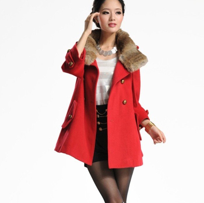 2012 New fashion Quality womens' woolen Vintage Real Fur collar Single Breasted Long Trench coat jacket slim casual elegant