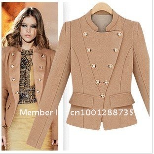 2012 new fashion the shoulder pads woolen stand collar British style short jacket woolen dress Free Shipping