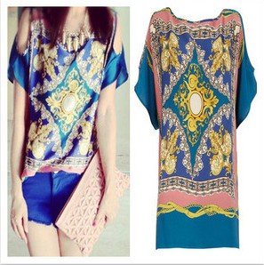 2012 new fashion topshop womens' off the shoulder Short Sleeve O neck Bohemia print tee Shirt casual blouse drop shipping