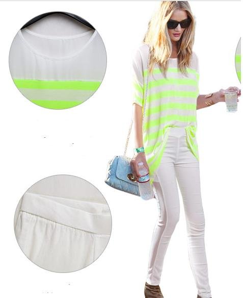 2012 new fashion women clothing setsloose asymmetric fluorescent stripes Blouses+Slim pants