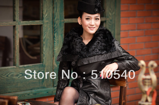 2012 New Fashion Women Coat Real Wool Fur&Sheepskin Genuine Leather Coat Fur Collar