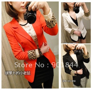 2012 New Fashion Women Leopard Print Roll-up Cuff 1 Button Suit Shoulder Pads Long-sleeve Suit Jacket Free Shipping C1106