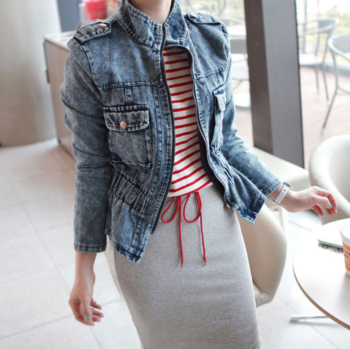 2012 New Fashion Women Long Sleeve Jean Coat Casual Slim Denim Short Jean Coat Jacket FREE SHIPPING Drop Shipping 9861