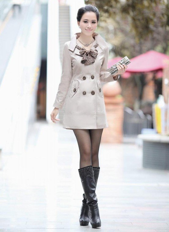 2012 New Fashion Women's Double-breasted Trench Coat Casual long Outwear Black, pink, Khaki,beige free shipping