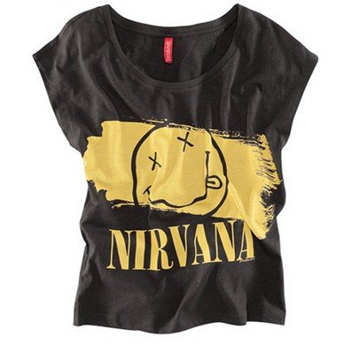 2012 new fashion womens' Band Nirvana souvenir Smelling face Letters Print Short Sleeve black tee Shirt Novelty blouse XS-XXL