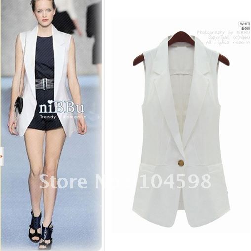 2012 New fashion womens medium-long one button vest waistcoat,white,black,F001-cn