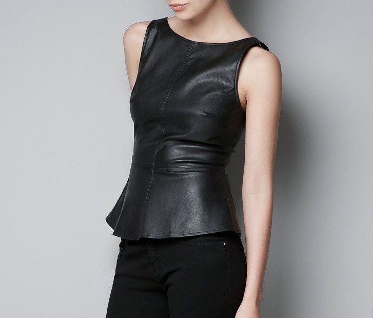 2012 new fashion womens' PU Leather Sexy blouse Slim vest black tops elegant backless sleeveless casual t shirt Hot item