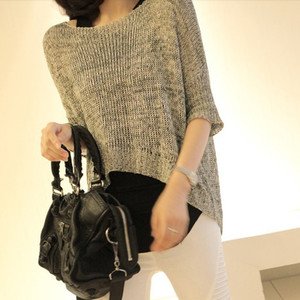 2012 New Fashion Womens Round Neck Irregular Hem Batwing Sleeves Knitted Sweater A1741