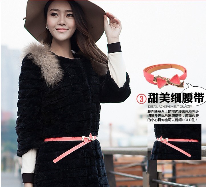 2012 new female Korean winter fur paragraph in length faux fur coat + belt