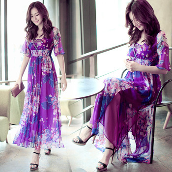 2012 new Free shipping real silk royal slim maxi shift plus size big large loose summer luxury romantic women fashion dresses