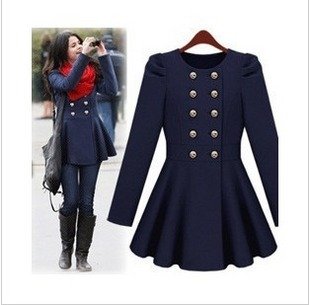 2012 New Free Shipping  Stylish Double-breasted Slim cashmere Jackets Clothes Womens ladies Wind Coats Dress outwear In Stock