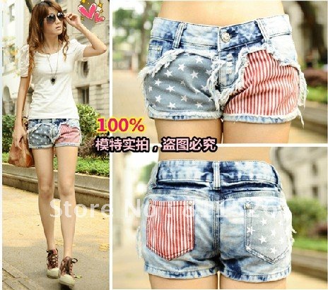 2012 new free shipping USA American Flag Handle Star Short Jeans Short Pants Cowboy Demin 8078