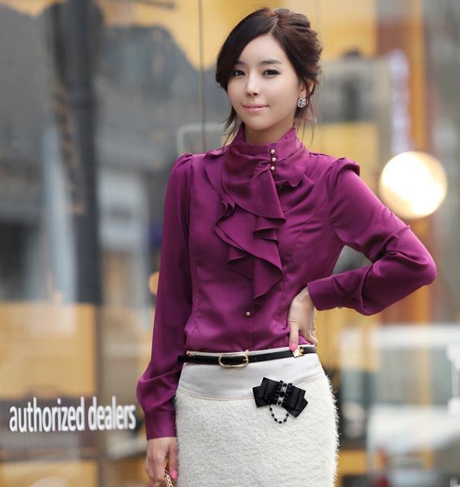 2012 New Free Shipping Wholesale Korea Women Shirt Long Sleeve Ladies Shirt OL Dress Shirts Blouses Outdoor Clothing