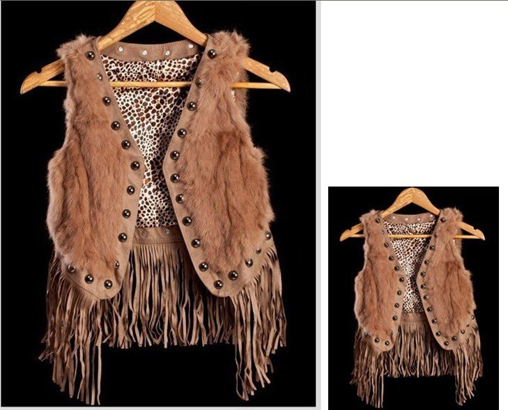 2012 new free shipping women's Fashion fringe rivet Angora V collar short vest 1162#