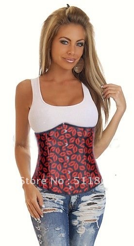 2012 New Gothic Corset + G-string , Red Lips Strapless Bustier, Sexy Underbust  Lingerie, Body Lift Shaper, Waist Cincher