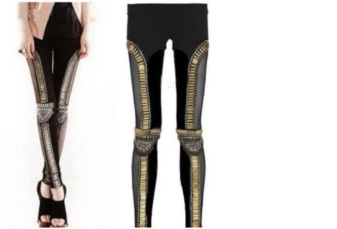 2012 New Hot EAST KNITTING ZD-001 Woman Punk Fishnet Bling Bead-embellished Bullet Geometric Paneled Leggings Tights Free Size