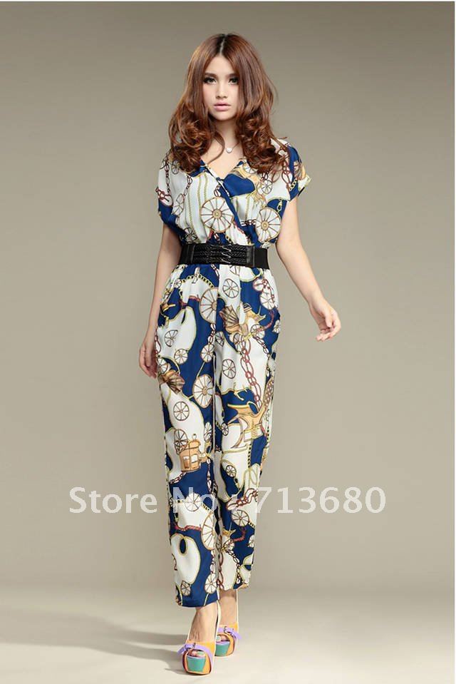 2012 new hot large code  knicker printing pants floral Jumpsuit thin trousers leisure pants