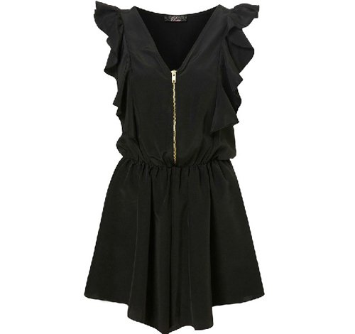 2012 new hot sale free shipping 6 size XS-XXL women Fashion Zipper V neck ruffled Romper Jumpsuit Playsuit HY76