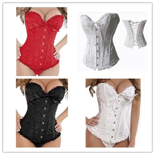 2012 New Hot Sexy Lady's Boned Lace up Corset Bustier Top Underbust Lingerie G-String 3 Colors 4 Size Free shipping