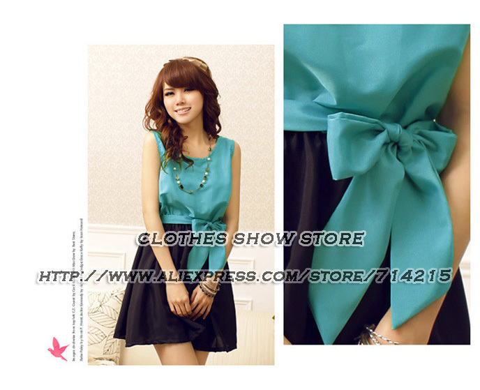 2012 New Hot Specials  fashion ladies temperament spell color chiffon with belt Dress 2Colors